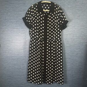 J. Peterman Polka Dot 100% Silk Button Dress Short Sleeve Fully Lined Size 16